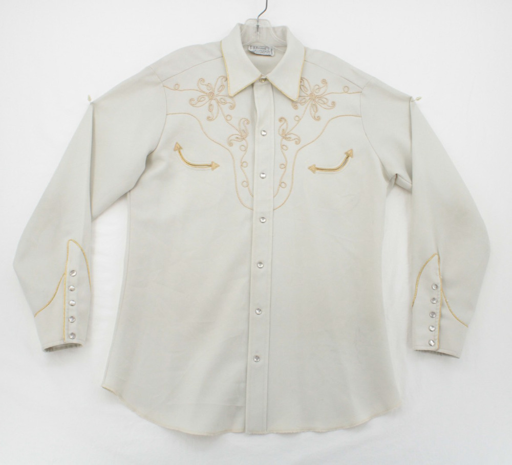 VTG H Bar C California Ranchwear Shirt Mens Large Embroidered Pearl Snap Rodeo